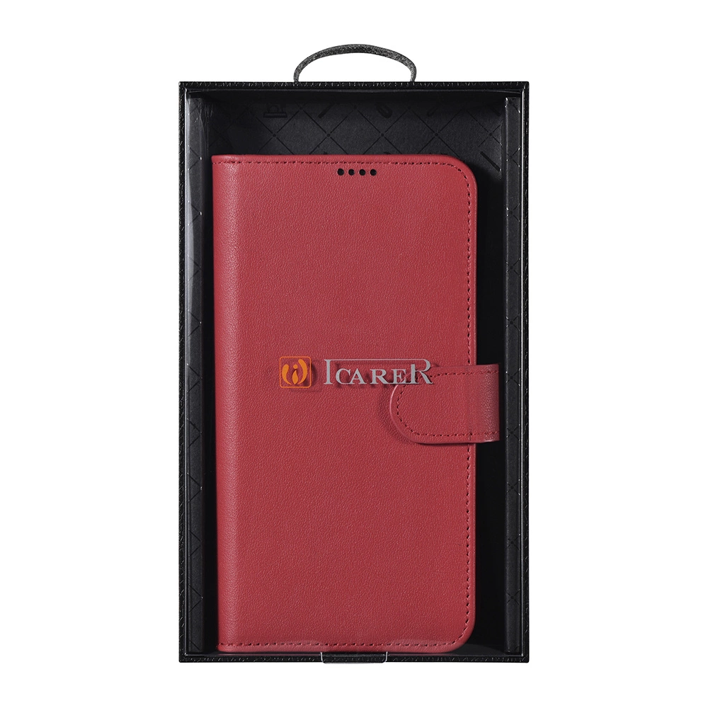 iCarer Haitang Leather Wallet Case Leather Case for Samsung Galaxy S22 + (S22 Plus) Wallet Housing Cover Red (AKSM05RD)eng