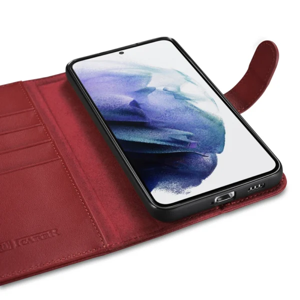 iCarer Haitang Leather Wallet Case Leather Case for Samsung Galaxy S22 + (S22 Plus) Wallet Housing Cover Red (AKSM05RD)eng