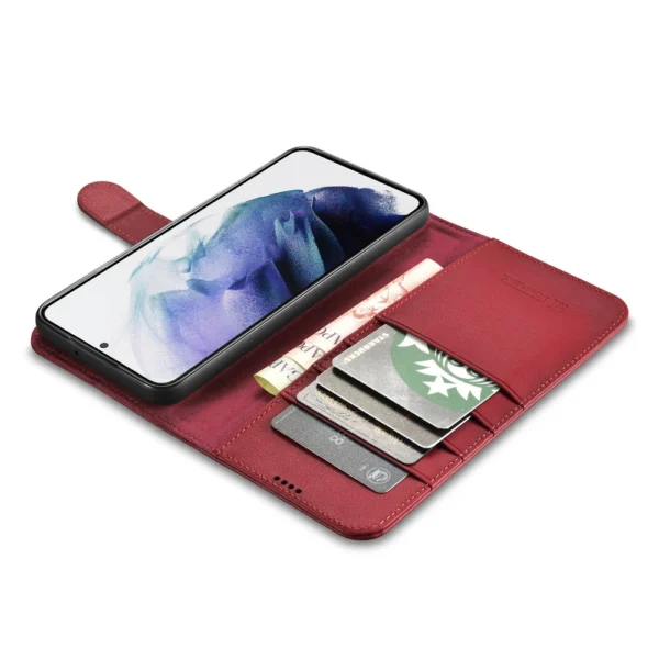 iCarer Haitang Leather Wallet Case Leather Case for Samsung Galaxy S22 + (S22 Plus) Wallet Housing Cover Red (AKSM05RD)eng