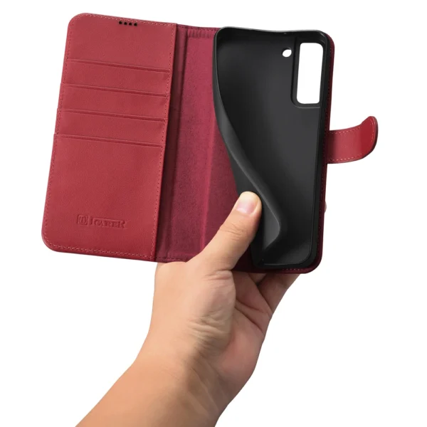 iCarer Haitang Leather Wallet Case Leather Case for Samsung Galaxy S22 + (S22 Plus) Wallet Housing Cover Red (AKSM05RD)eng