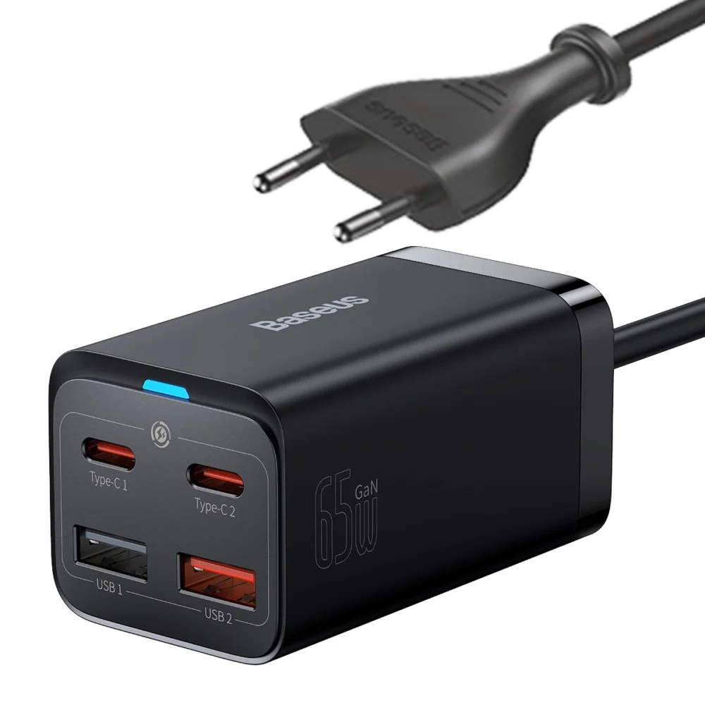 Baseus GaN3 Pro fast charger GaN 2 x USB Type C / 2 x USB 65W PD, QC4.0+, AFC, PPS + cable USB Type C - USB Type C 1m black (CCGP040101)eng