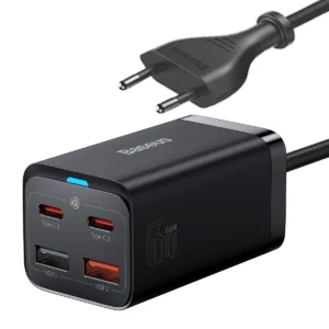 Baseus GaN3 Pro fast charger GaN 2 x USB Type C / 2 x USB 65W PD, QC4.0+, AFC, PPS + cable USB Type C - USB Type C 1m black (CCGP040101)eng