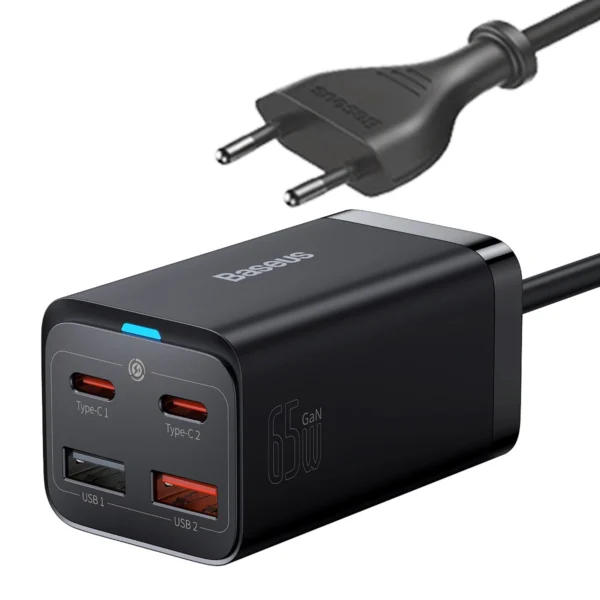 Baseus GaN3 Pro fast charger GaN 2 x USB Type C / 2 x USB 65W PD, QC4.0+, AFC, PPS + cable USB Type C - USB Type C 1m black (CCGP040101)eng