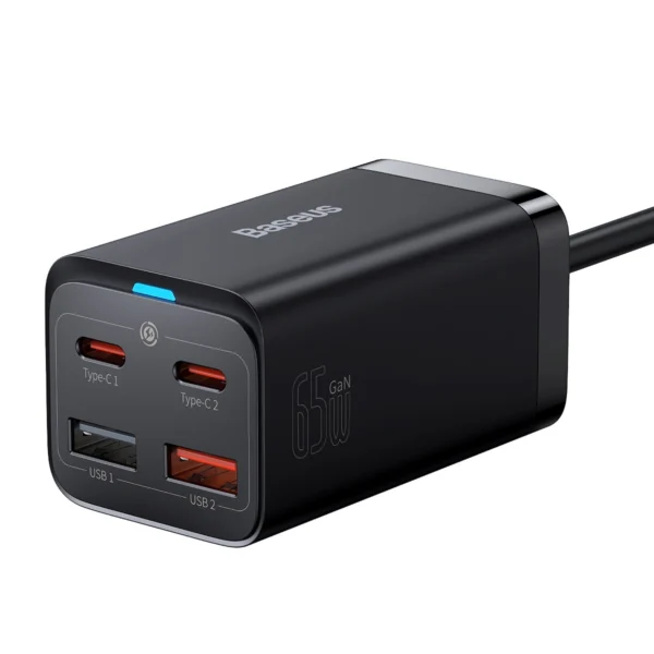 Baseus GaN3 Pro fast charger GaN 2 x USB Type C / 2 x USB 65W PD, QC4.0+, AFC, PPS + cable USB Type C - USB Type C 1m black (CCGP040101)eng