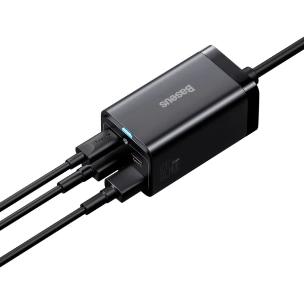Baseus GaN3 Pro fast charger GaN 2 x USB Type C / 2 x USB 65W PD, QC4.0+, AFC, PPS + cable USB Type C - USB Type C 1m black (CCGP040101)eng