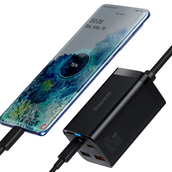 Baseus GaN3 Pro fast charger GaN 2 x USB Type C / 2 x USB 65W PD, QC4.0+, AFC, PPS + cable USB Type C - USB Type C 1m black (CCGP040101)eng