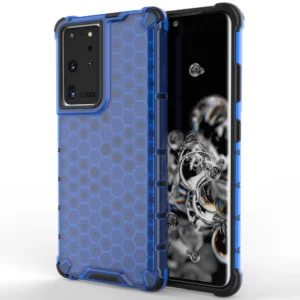 Honeycomb case armored cover with a gel frame for Samsung Galaxy S22 Ultra blueeng