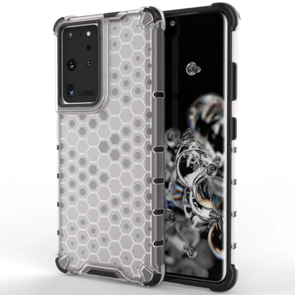 Honeycomb case armored cover with a gel frame for Samsung Galaxy S22 Ultra transparenteng