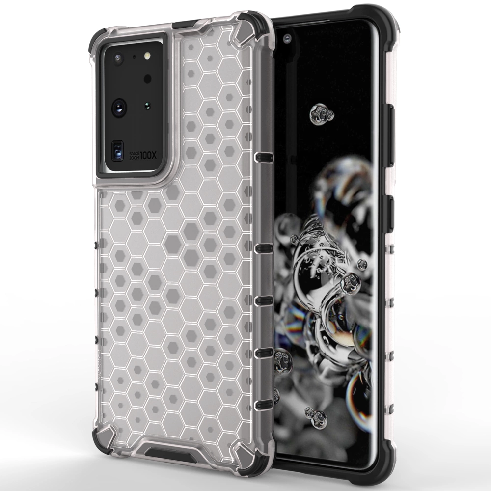 Honeycomb case armored cover with a gel frame for Samsung Galaxy S22 Ultra transparenteng