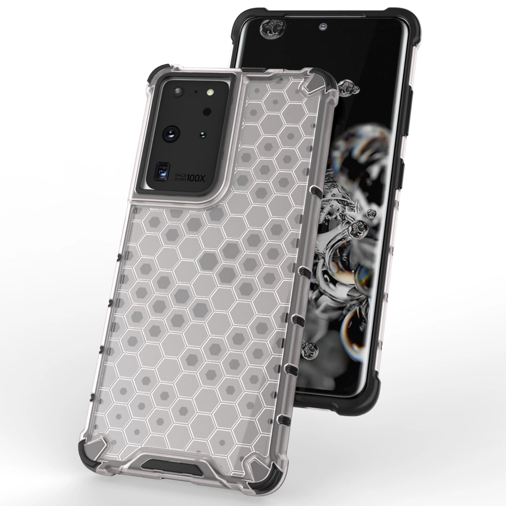 Honeycomb case armored cover with a gel frame for Samsung Galaxy S22 Ultra transparenteng