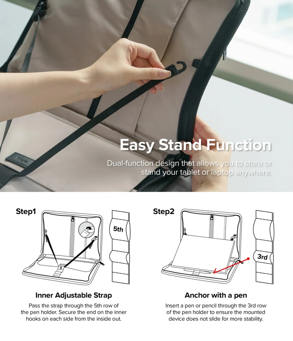 Ringke Smart Zip Pouch for a laptop up to 13" with a stand - beigeeng