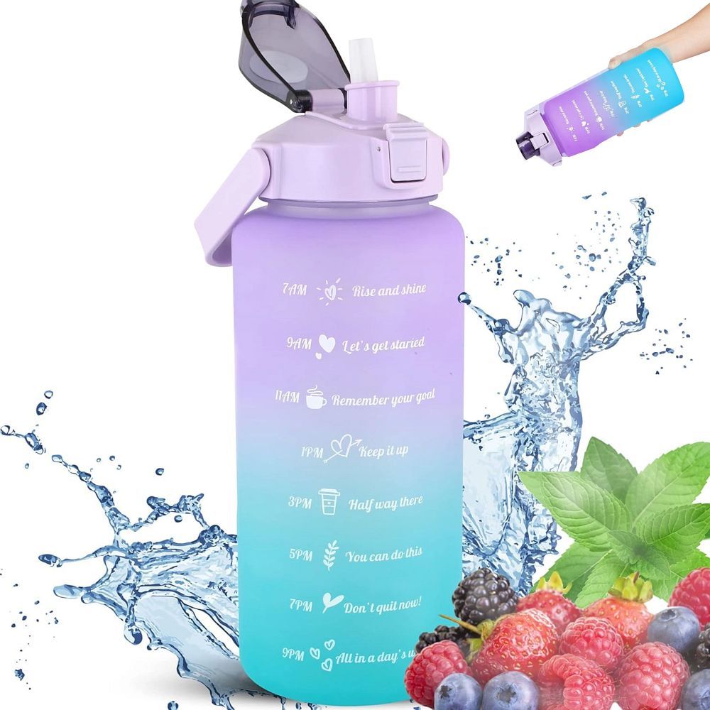 8ac632451f2c18f3d4299526efa19279 Water bottle with a straw with a motivational measuring 2L RC-K-992 purple blue