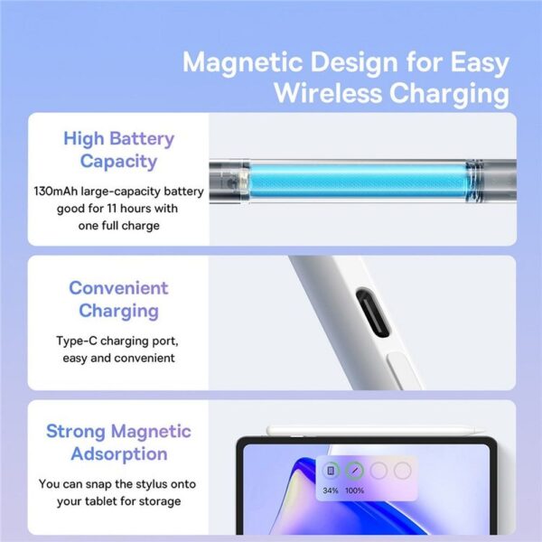 BASEUS active universal capacitive pen compatible with iPad + cable Type C to Type C 130 mAh Smooth Writing 2 Lite P80015802213-01/BS-PS010 white