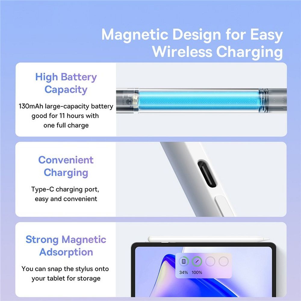 BASEUS active universal capacitive pen compatible with iPad + cable Type C to Type C 130 mAh Smooth Writing 2 Lite P80015802213-01/BS-PS010 white