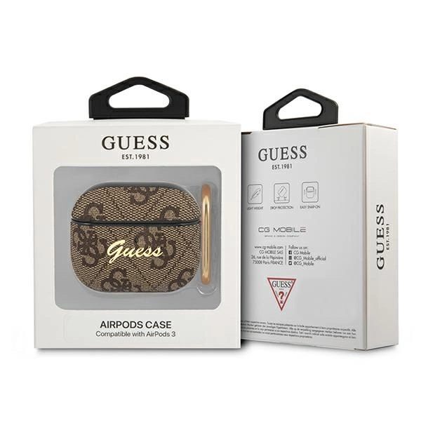 Guess GUA34GSMW AirPods 3 cover brązowy/brown 4G Script Metal Collectioneng