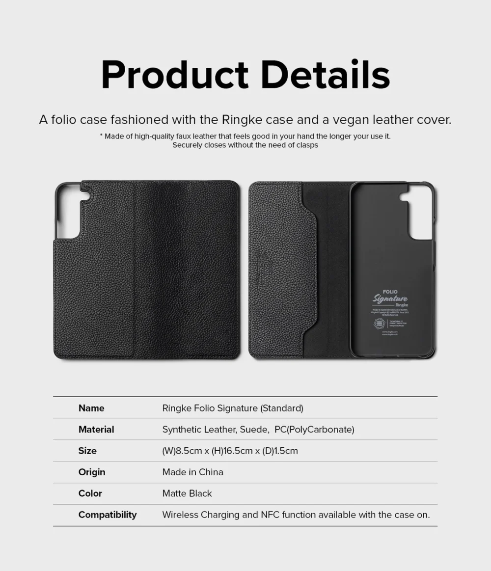 Ringke Folio Signature Flip Leather Case for Samsung Galaxy S22 + (S22 Plus) Black (FSS118R262)eng
