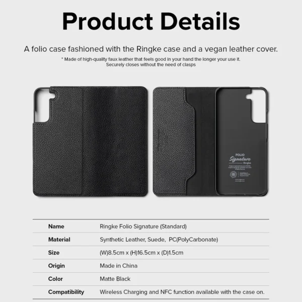 Ringke Folio Signature Flip Leather Case for Samsung Galaxy S22 + (S22 Plus) Black (FSS118R262)eng