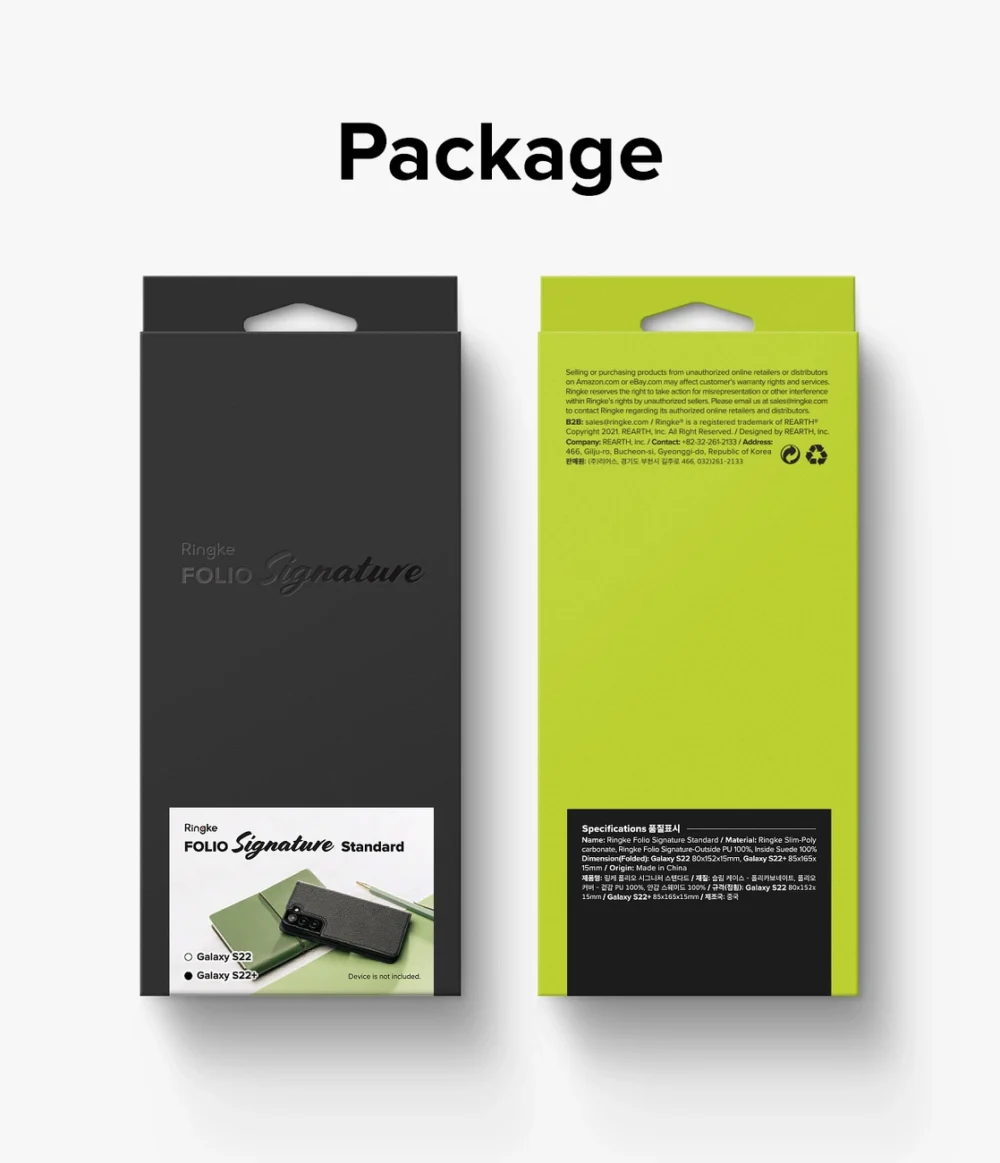 Ringke Folio Signature Flip Leather Case for Samsung Galaxy S22 + (S22 Plus) Black (FSS118R262)eng