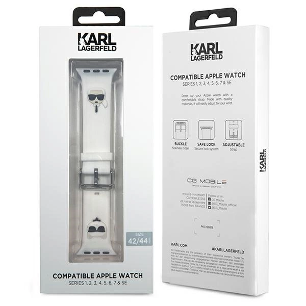 Karl Lagerfeld Pasek KLAWLSLCKW Apple Watch 42/44/45mm biały/white strap Silicone Karl & Choupette Headseng