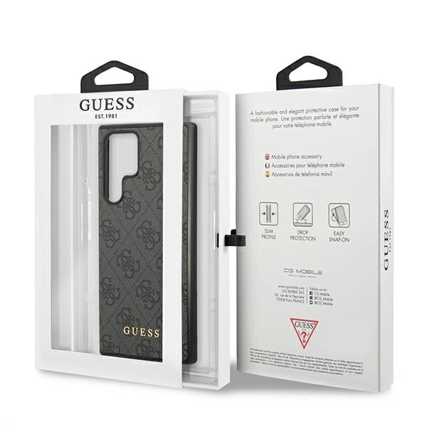 Guess GUHCS22LG4GFGR S22 Ultra S908 szary/grey hard case 4G Metal Gold Logoeng
