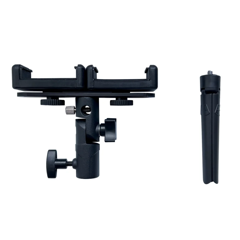 Dual adjustable smartphone holder with tripod black (E-type live dual camera)eng