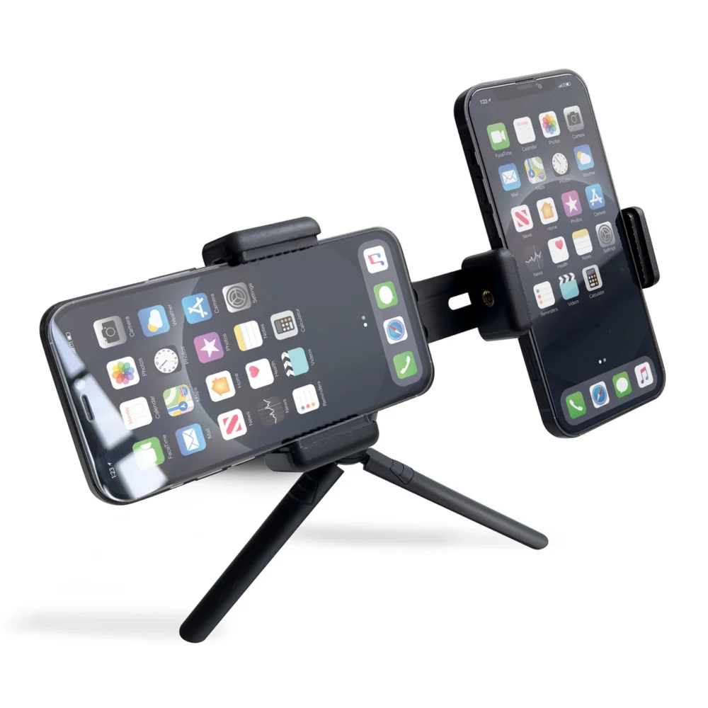 Dual adjustable smartphone holder with tripod black (E-type live dual camera)eng