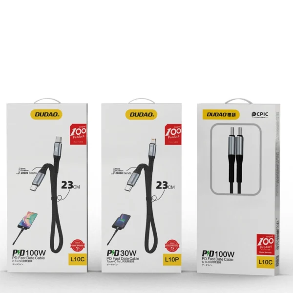 Dudao L10C USB-C - USB-C PD cable 100W 5A 0.23m - blackeng