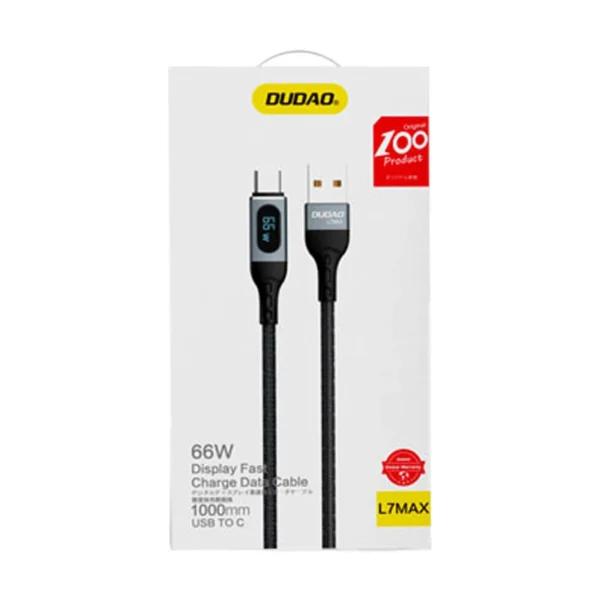 Dudao L7Max USB Cable - USB Type C Fast Charging PD 66W 1m with Display - Blackeng