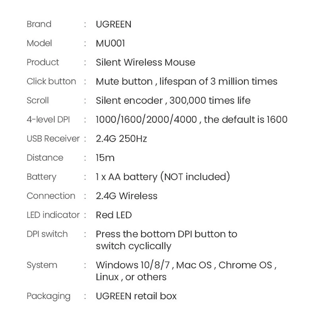 Ugreen handy wireless mouse USB green (MU001)eng