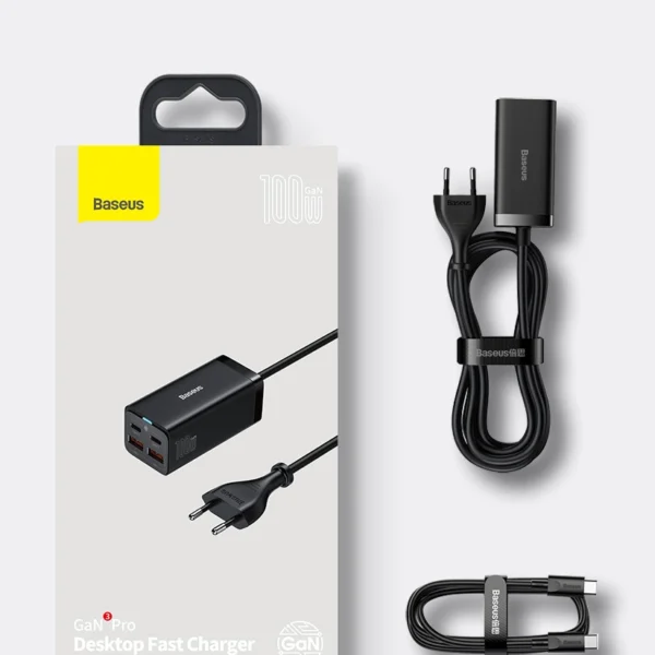 Baseus GaN3 Pro fast universal GaN charger 2 x USB Type C / 2x USB 100W PD3.0, QC4.0 +, AFC black (CCGP000101)eng