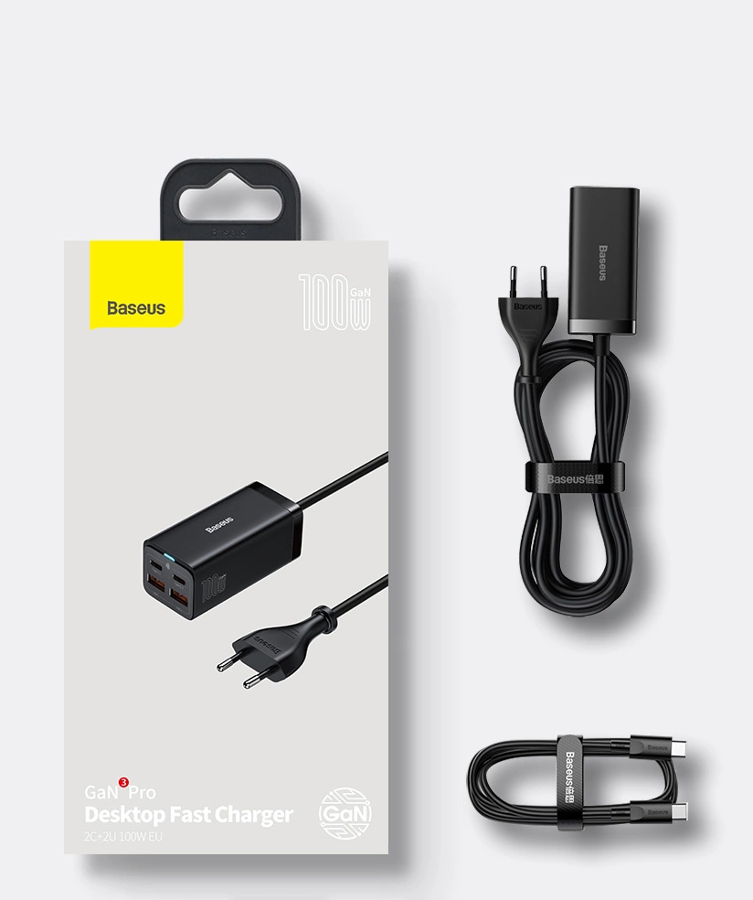 Baseus GaN3 Pro fast universal GaN charger 2 x USB Type C / 2x USB 100W PD3.0, QC4.0 +, AFC black (CCGP000101)eng