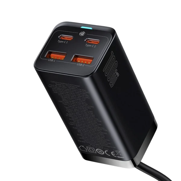 Baseus GaN3 Pro fast universal GaN charger 2 x USB Type C / 2x USB 100W PD3.0, QC4.0 +, AFC black (CCGP000101)eng