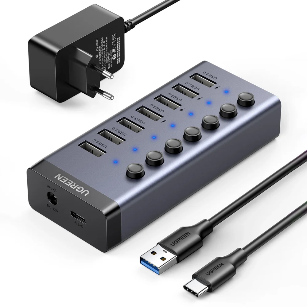 Ugreen multifunctional HUB 7in1 USB Type C - 7x USB Type A 3.0 PD DC 12V gray (CM481)eng