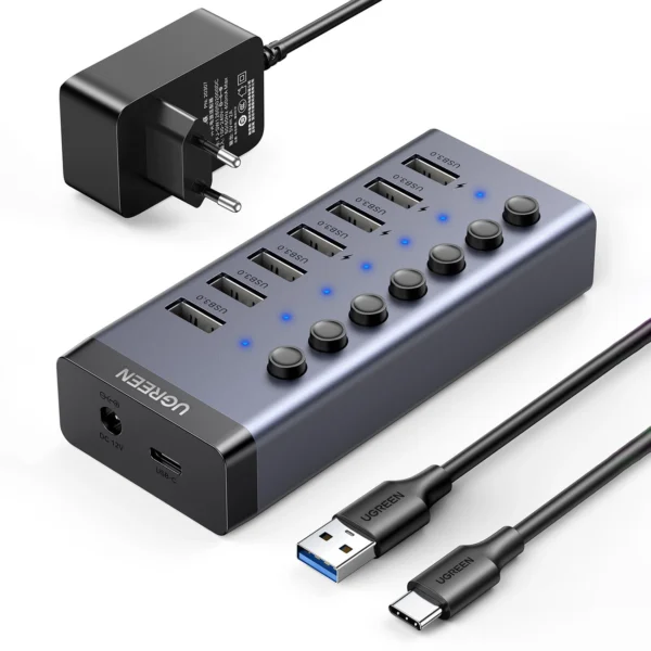 Ugreen multifunctional HUB 7in1 USB Type C - 7x USB Type A 3.0 PD DC 12V gray (CM481)eng