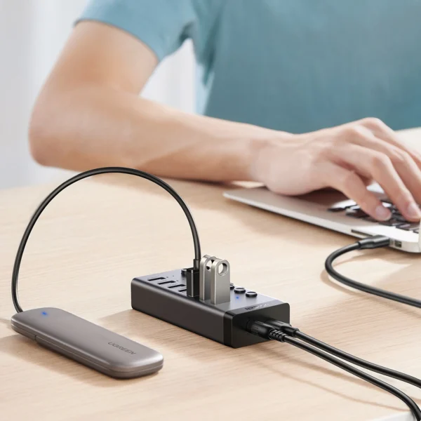 Ugreen multifunctional HUB 7in1 USB Type C - 7x USB Type A 3.0 PD DC 12V gray (CM481)eng