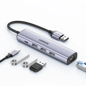 Ugreen multifunctional adapter HUB USB 3.0 - 3 x USB / Ethernet RJ-45 / USB Type C PD gray (CM475)eng