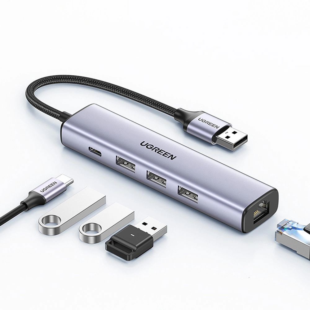 Ugreen multifunctional adapter HUB USB 3.0 - 3 x USB / Ethernet RJ-45 / USB Type C PD gray (CM475)eng