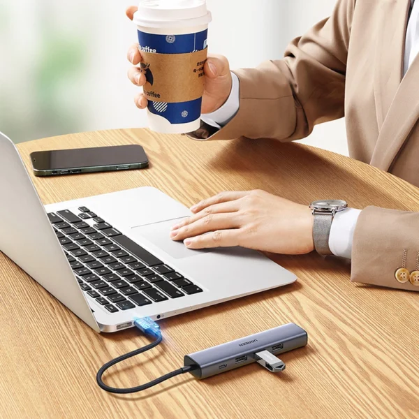 Ugreen multifunctional adapter HUB USB 3.0 - 3 x USB / Ethernet RJ-45 / USB Type C PD gray (CM475)eng