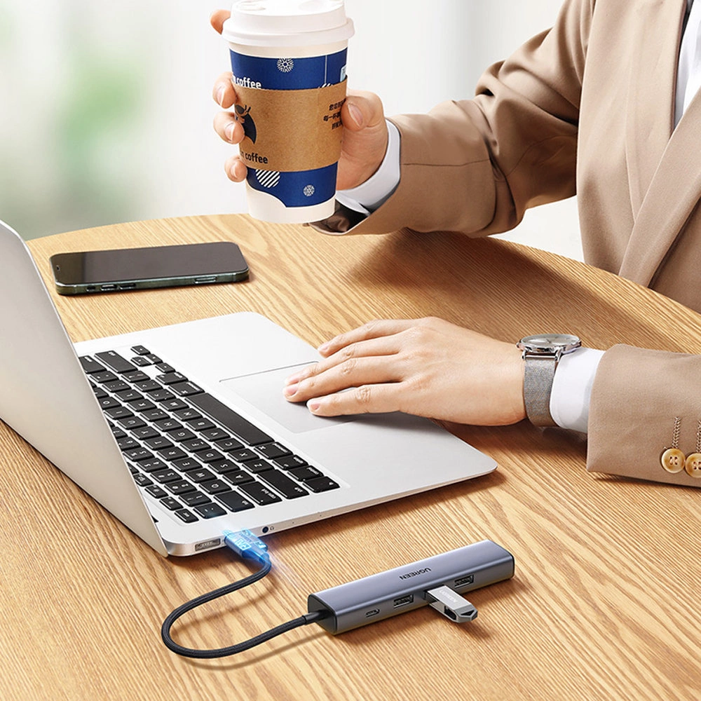 Ugreen multifunctional adapter HUB USB 3.0 - 3 x USB / Ethernet RJ-45 / USB Type C PD gray (CM475)eng