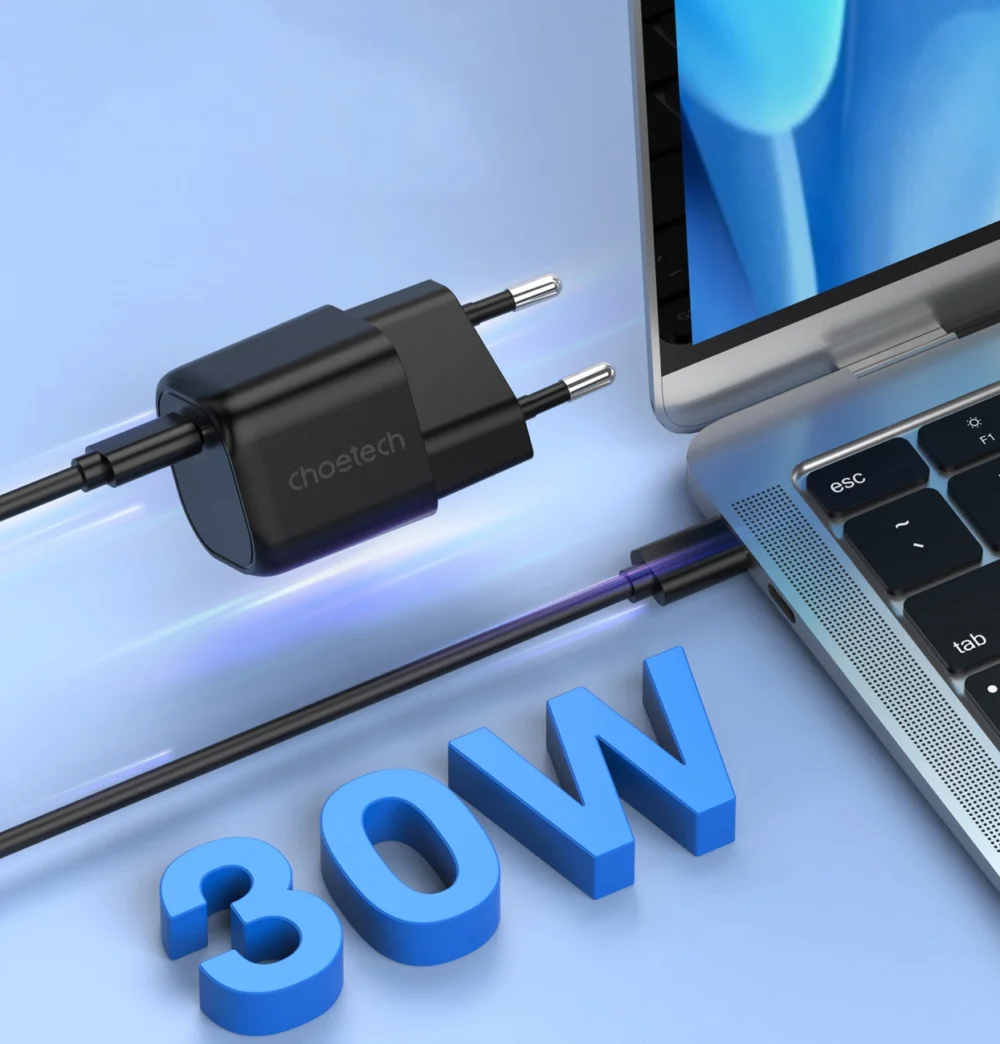Choetech GaN USB charger Type C PD 30W black (PD5007)eng
