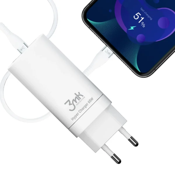 3MK HyperCharger 65W 2xUSB-C + 1xUSB-A charger GAN, PD + QCeng