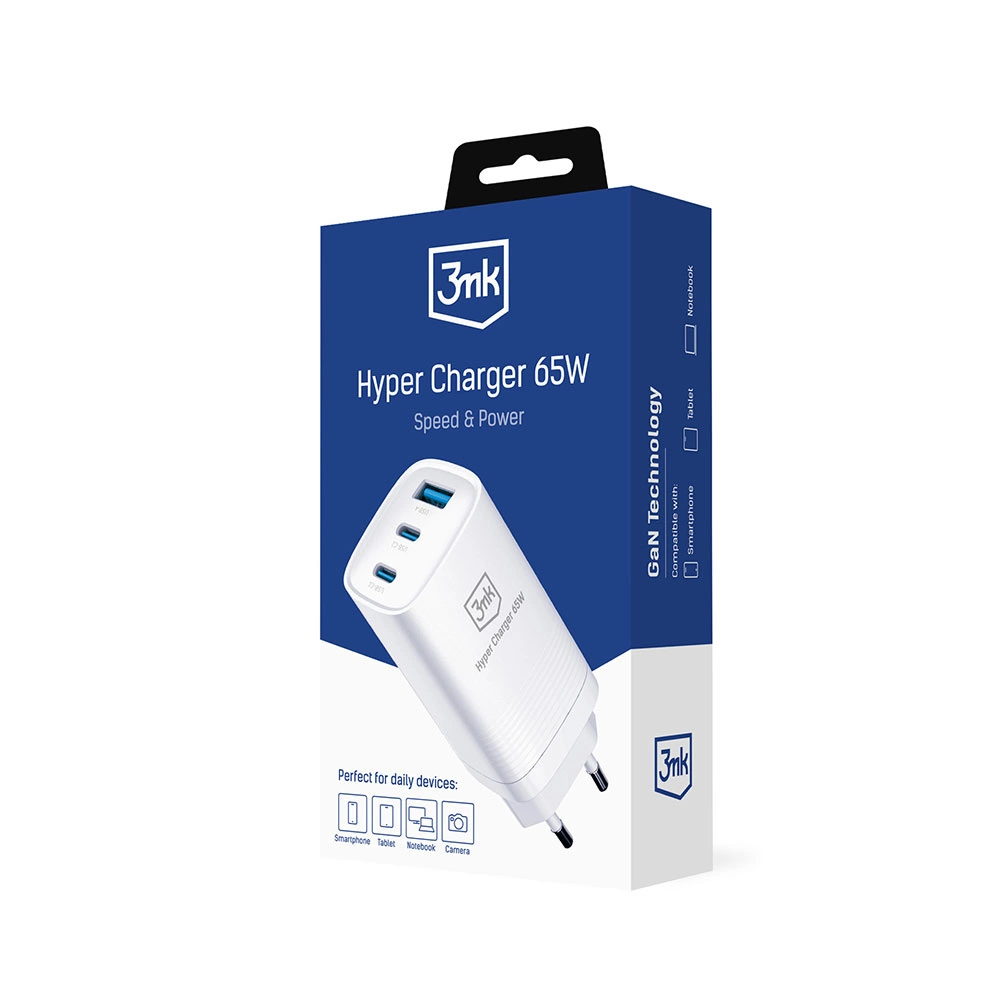 91925_2 3MK HyperCharger 65W 2xUSB-C + 1xUSB-A charger GAN, PD + QCeng