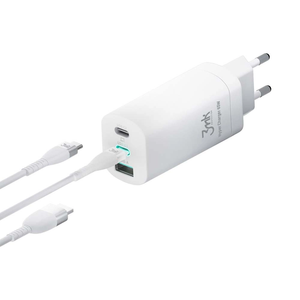 91925_4 3MK HyperCharger 65W 2xUSB-C + 1xUSB-A charger GAN, PD + QCeng