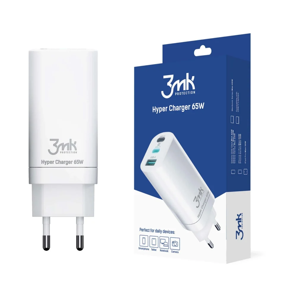 91925_7 3MK HyperCharger 65W 2xUSB-C + 1xUSB-A charger GAN, PD + QCeng