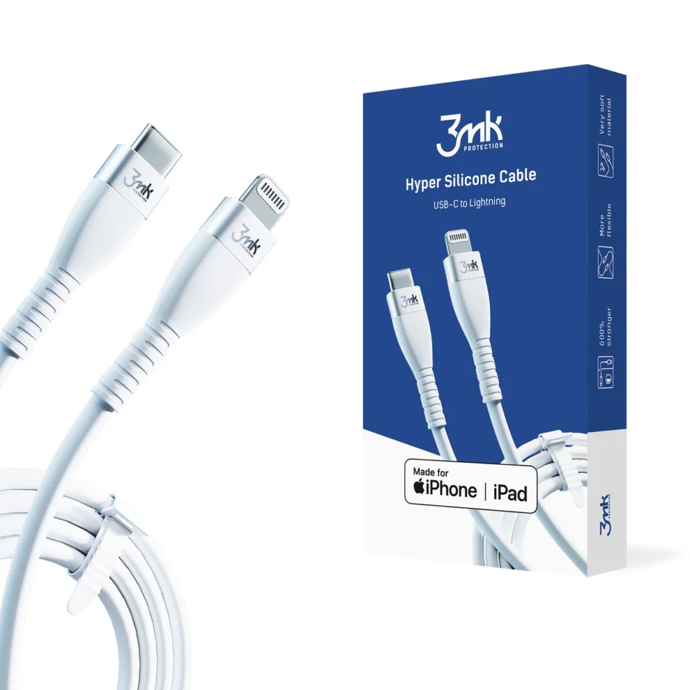 91927_1 3MK HyperSilicone MFI USB-C / Lightning cable white 1m 20W 3Aeng