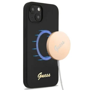 Guess GUHMP13MLSLMGBK iPhone 13 6.1" black/black hardcase Silicone Script Gold Logo Magsafeeng