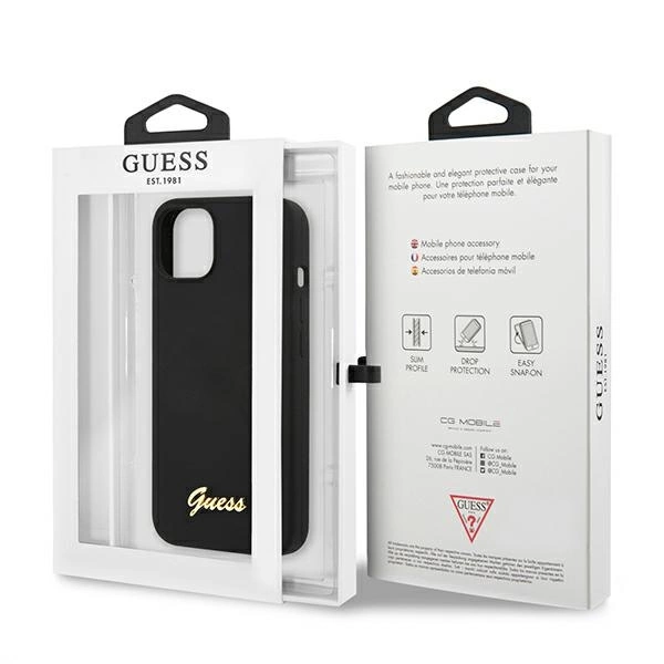 Guess GUHMP13MLSLMGBK iPhone 13 6.1" black/black hardcase Silicone Script Gold Logo Magsafeeng