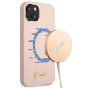 Guess GUHMP13MLSLMGLP iPhone 13 6.1" light pink/light pink hardcase Silicone Script Gold Logo Magsafeeng
