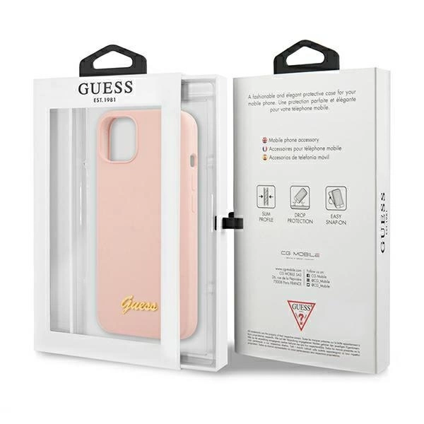 Guess GUHMP13MLSLMGLP iPhone 13 6.1" light pink/light pink hardcase Silicone Script Gold Logo Magsafeeng