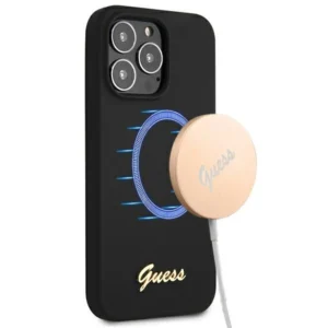 Guess GUHMP13XLSLMGBK iPhone 13 Pro Max 6.7" black/black hardcase Silicone Script Gold Logo MagSafeeng
